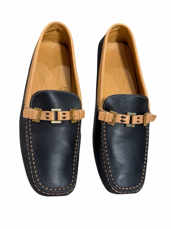 Tod's Shoes - TOD'S Double T Black Leather Gommino Loafers with Tan Trim. NWT Made in Italy